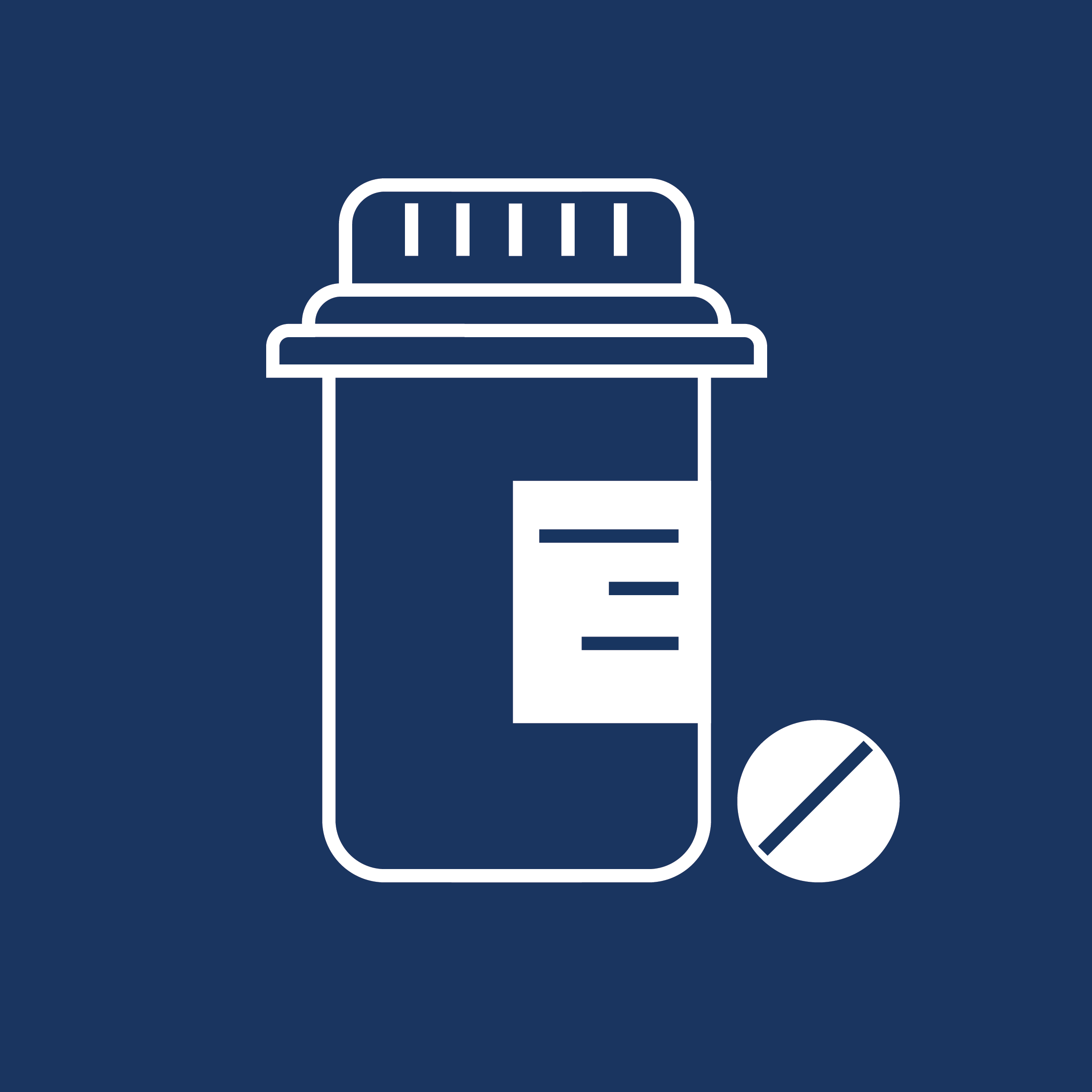 A line-drawn icon of a pill bottle and a pill.